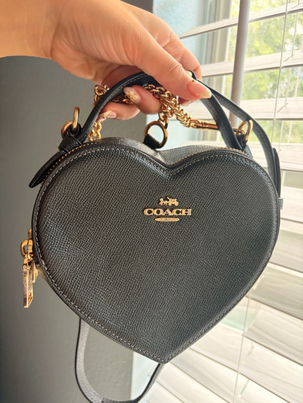 Coach Black Heart Crossbody with Gold Chain Accent 🖤 - Picture 2 of 9